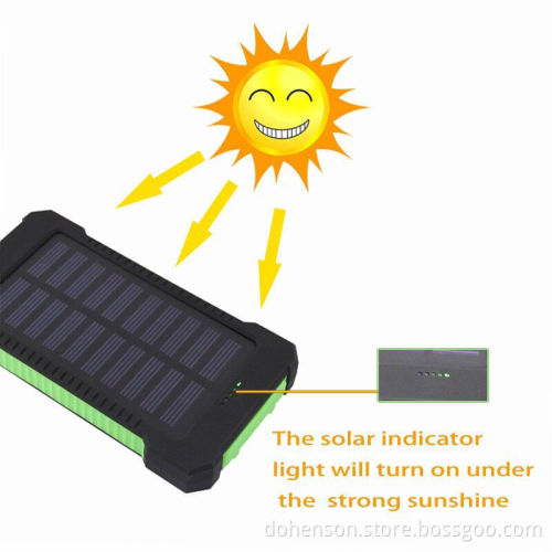 dual USB waterproof Portable Solar Power Bank Charger 8000mAh with flashlight and compass